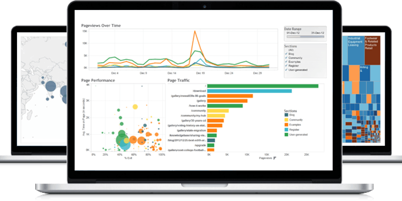 Laptops displaying data graphs and statistics