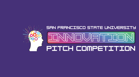 SFSU Innovation Pitch Competition graphic with head with gears and burst of rays